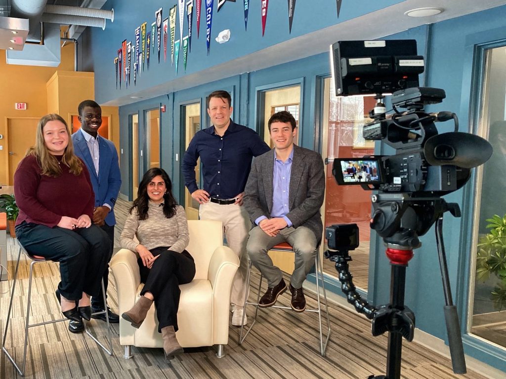 A photo of Mitchell Scholars gathered for a News Center Maine interview